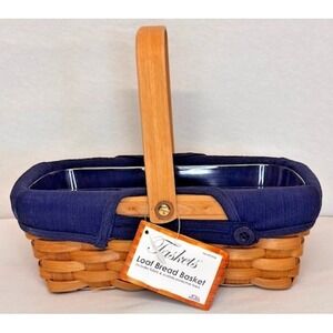 Taskets Renaissance Woven Basket Swing Handle Fabric Liner Loaf Bread Basket NWT